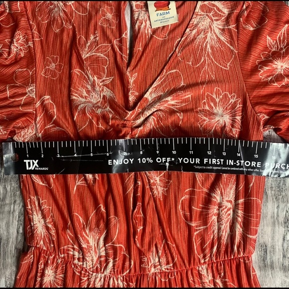 Farm Rio anthropologie floral pantalone dress orange coral size M petite overall - Picture 5 of 7